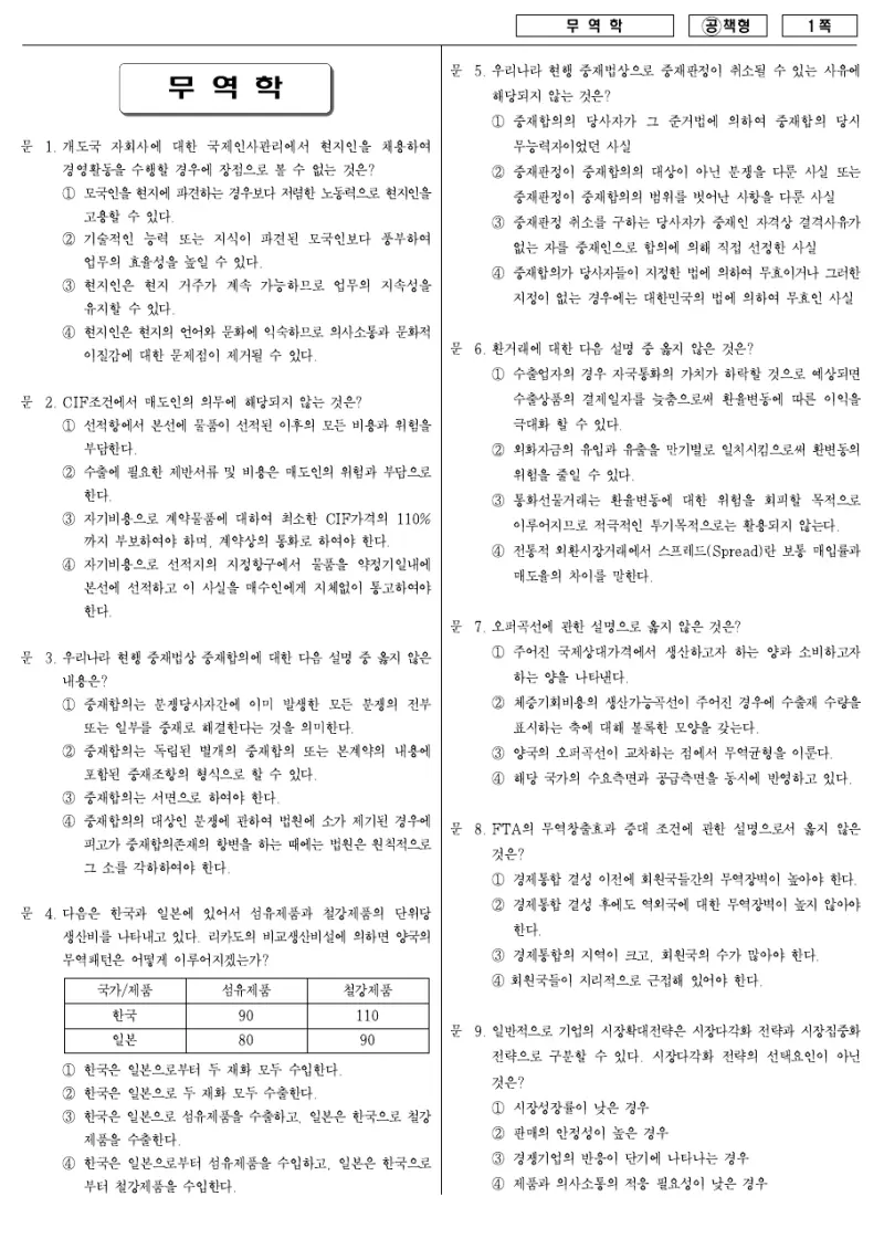 7급 국가직 무역학 2007년 시험지 1쪽