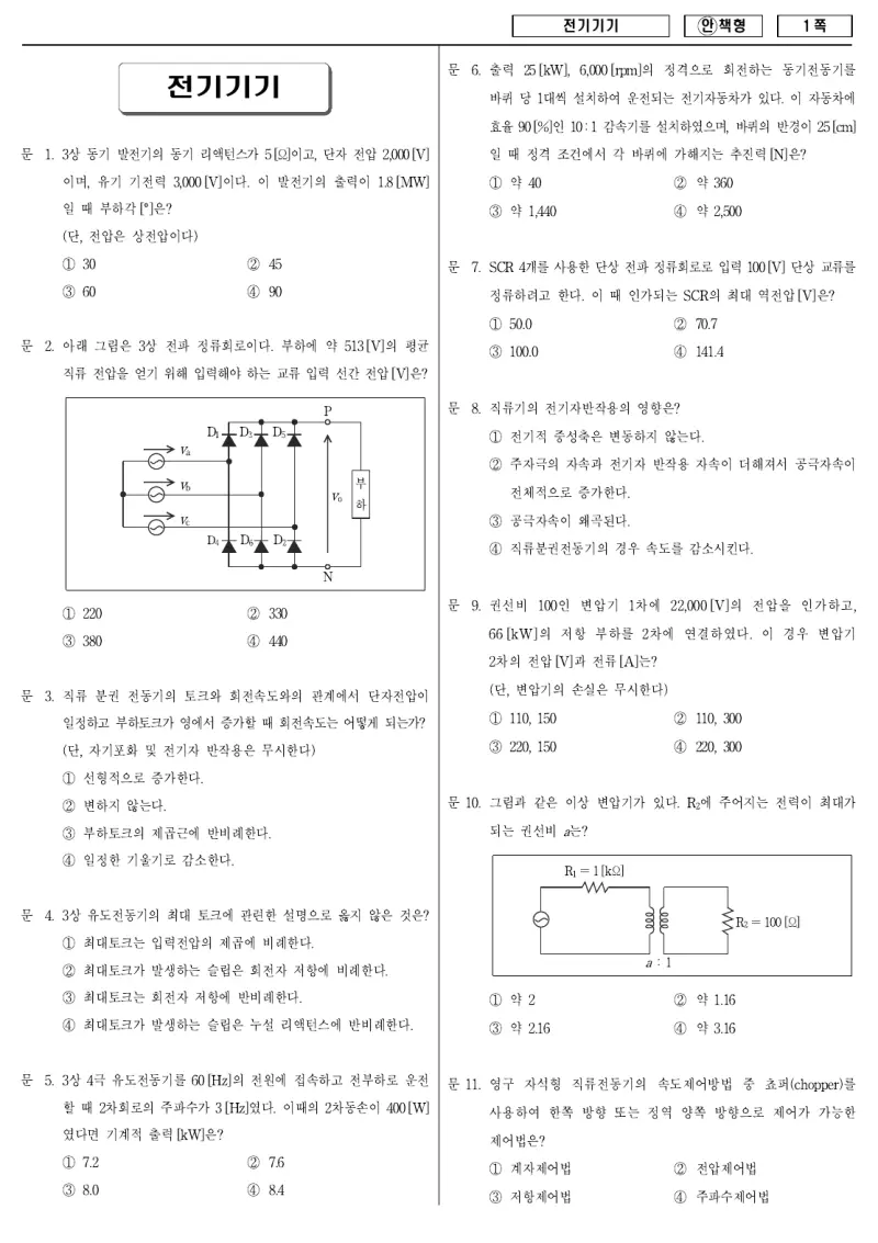 9급 국가직 전기기기 2008년 시험지 1쪽