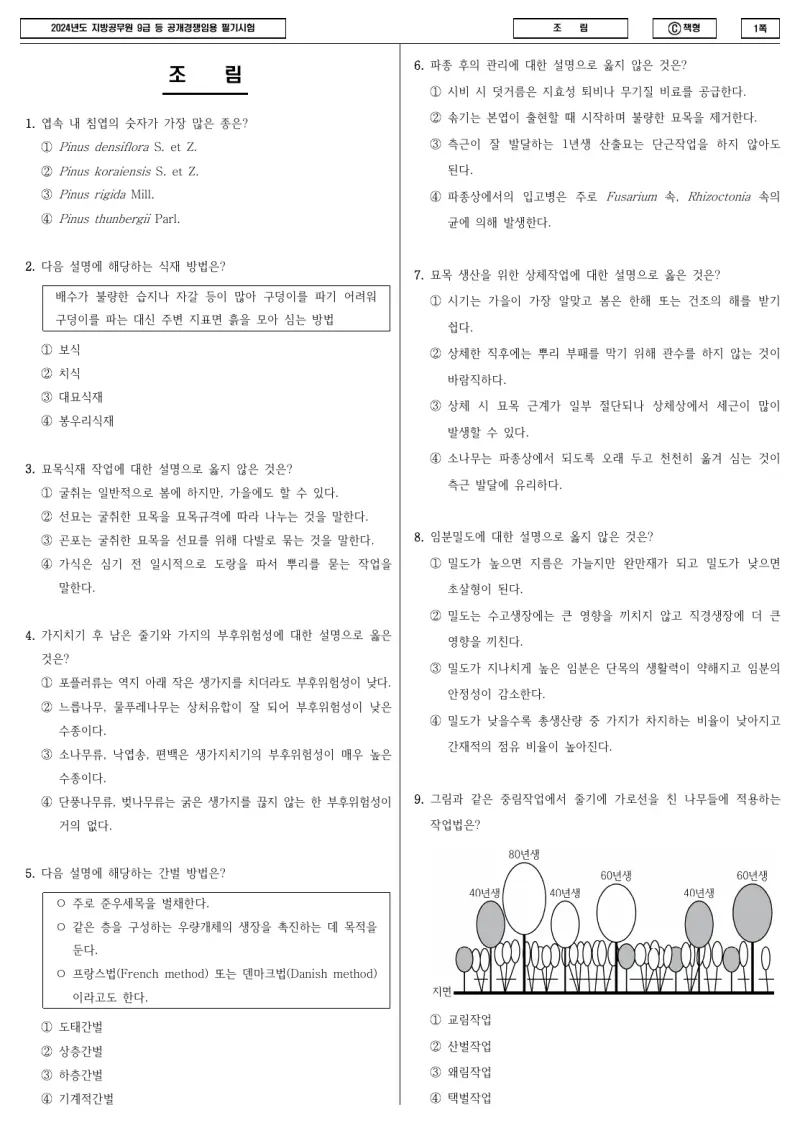 9급 지방직 조림 2024년 시험지 1쪽
