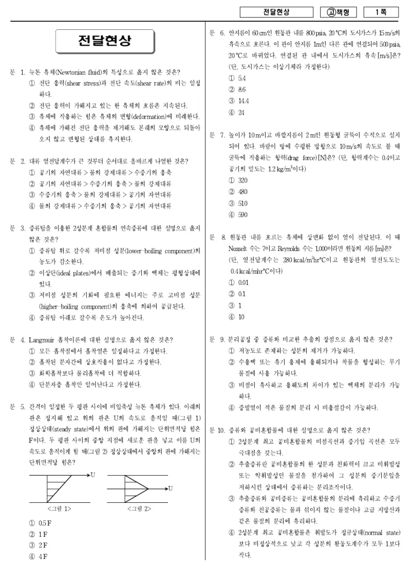 7급 국가직 전달현상 2010년 시험지 1쪽