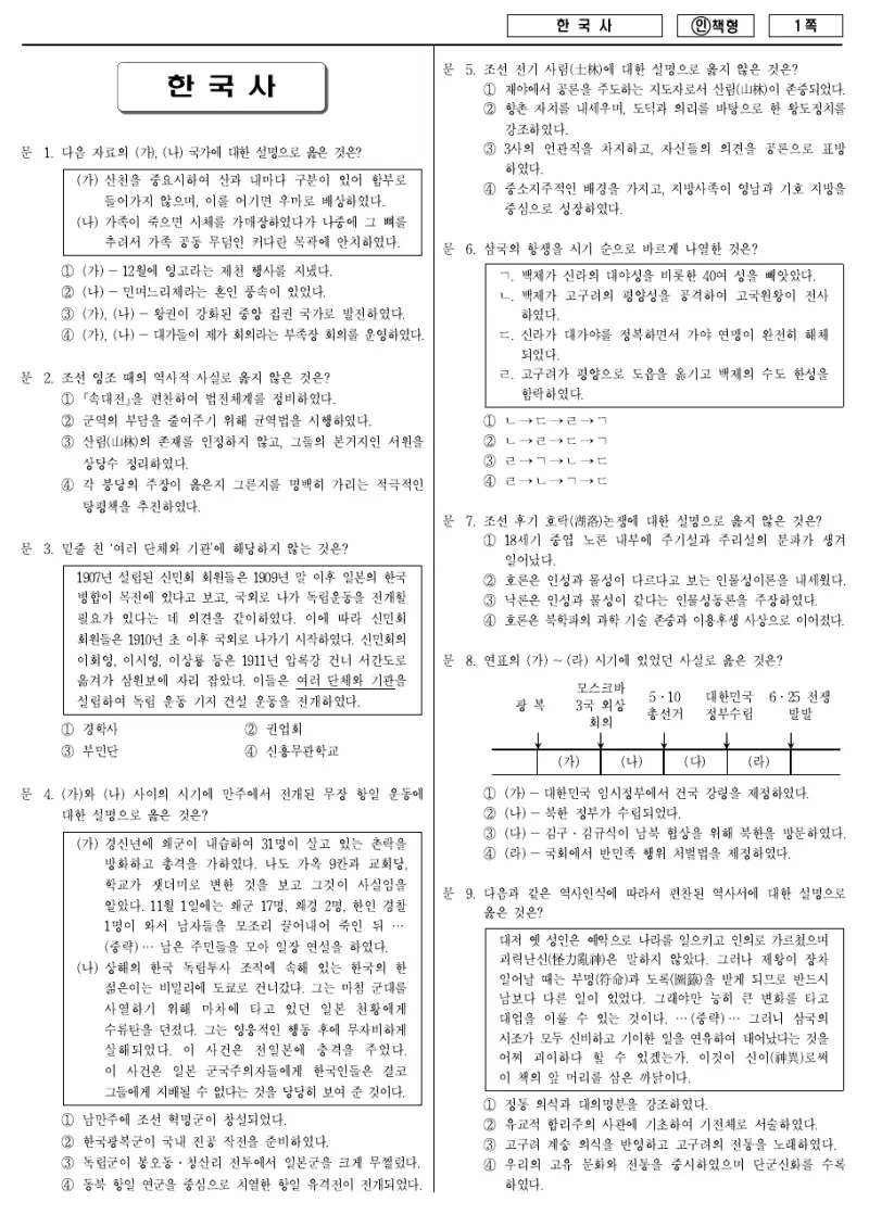 9급 국가직 한국사 2013년 시험지 1쪽