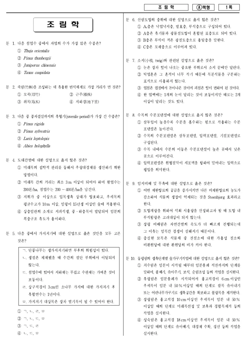 7급 국가직 조림학 2014년 시험지 1쪽