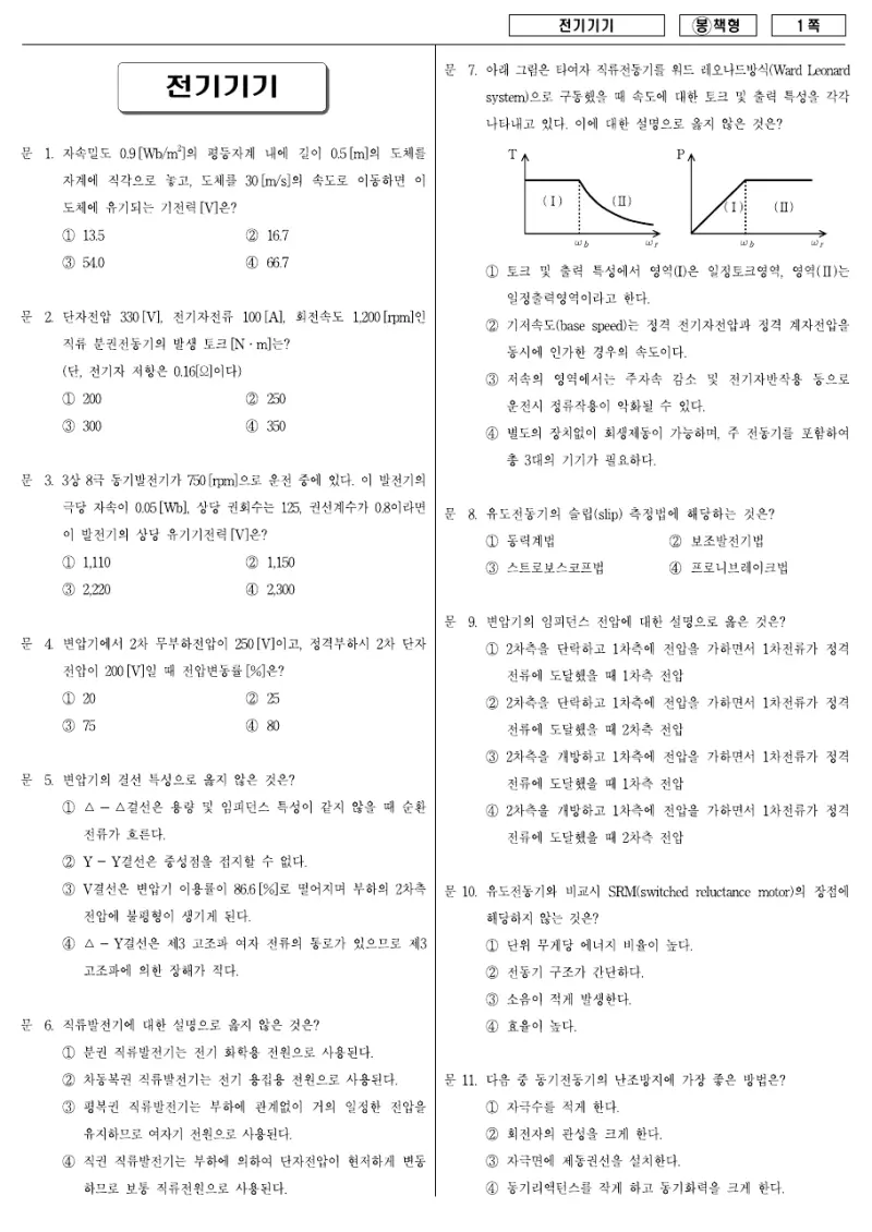 7급 국가직 전기기기 2008년 시험지 1쪽