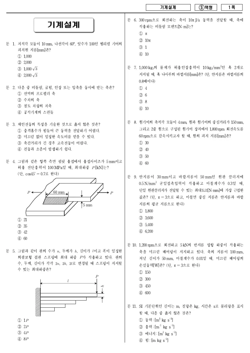 9급 국가직 기계설계 2014년 시험지 1쪽