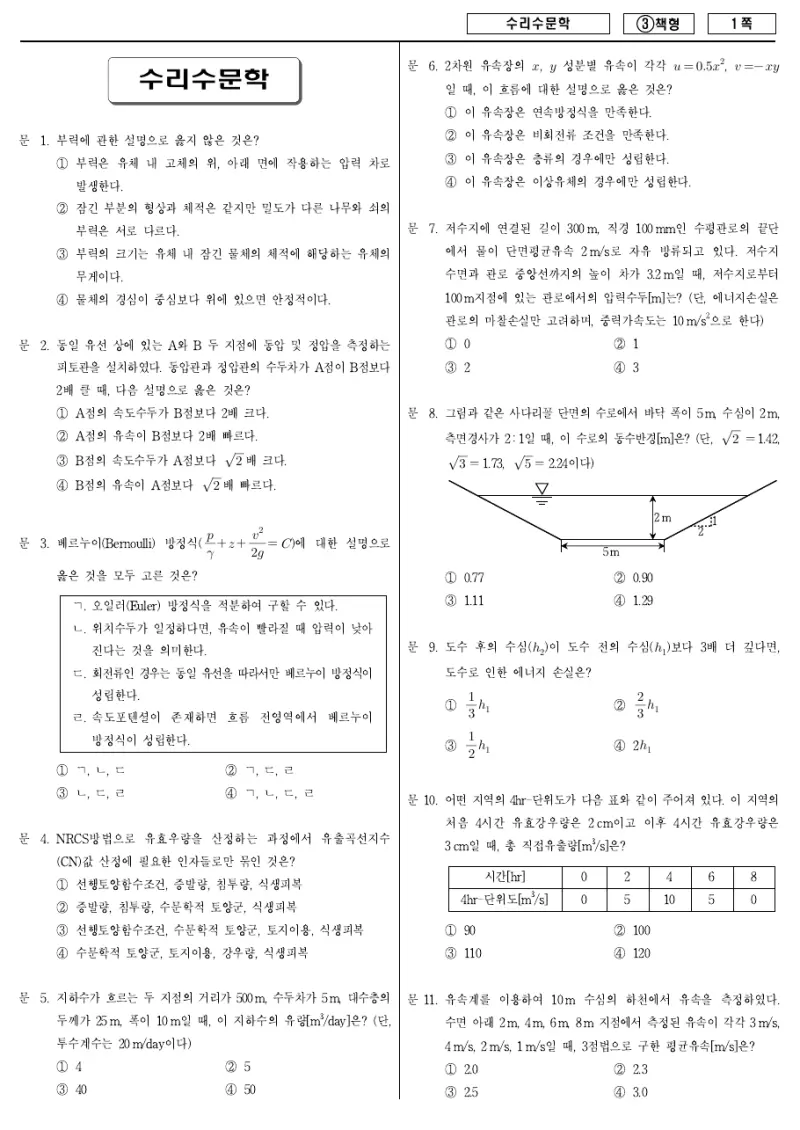 7급 국가직 수리수문학 2015년 시험지 1쪽