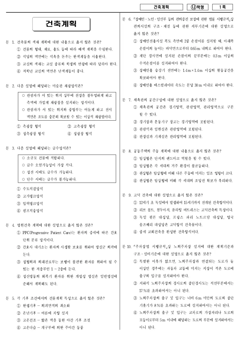 9급 국가직 건축계획 2017년 시험지 1쪽