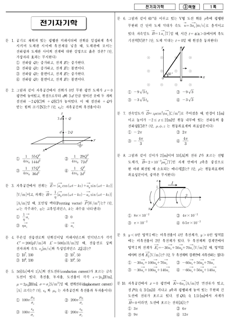 7급 국가직 전기자기학 2015년 시험지 1쪽