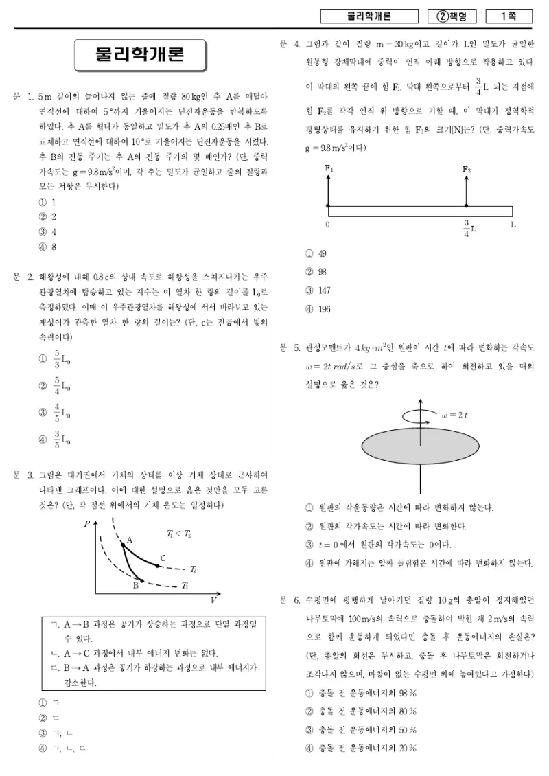 7급 국가직 물리학개론 2016년 시험지 1쪽