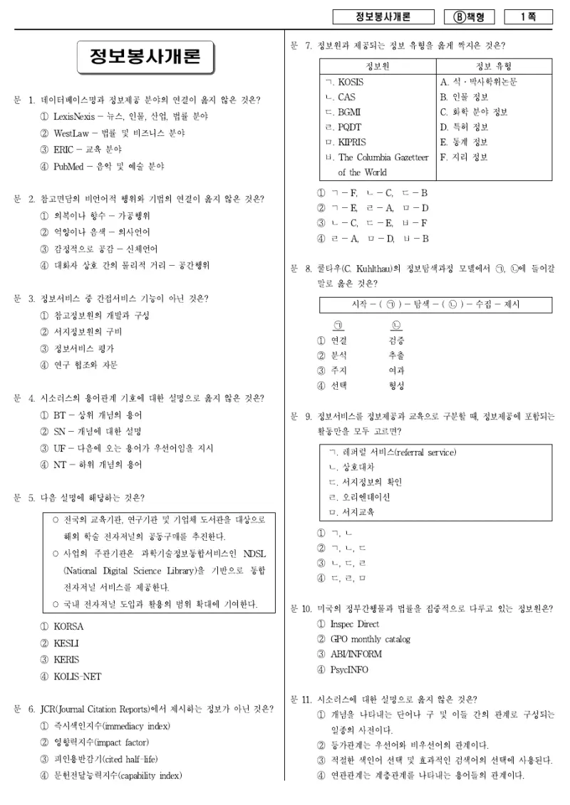 9급 지방직 정보봉사개론 2018년 시험지 1쪽