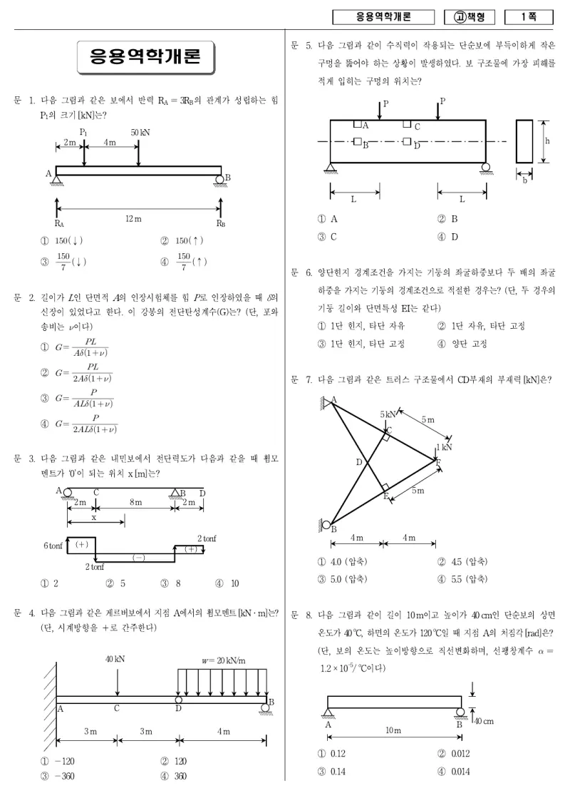 9급 국가직 응용역학개론 2010년 시험지 1쪽