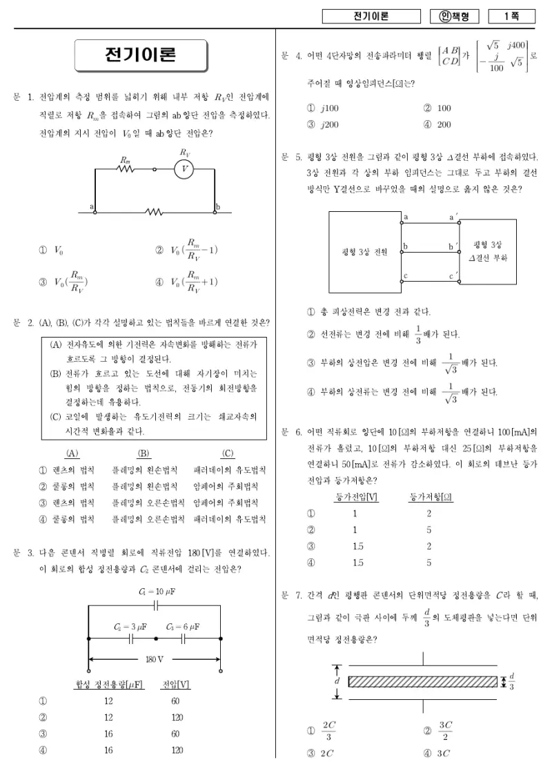 9급 국가직 전기이론 2013년 시험지 1쪽