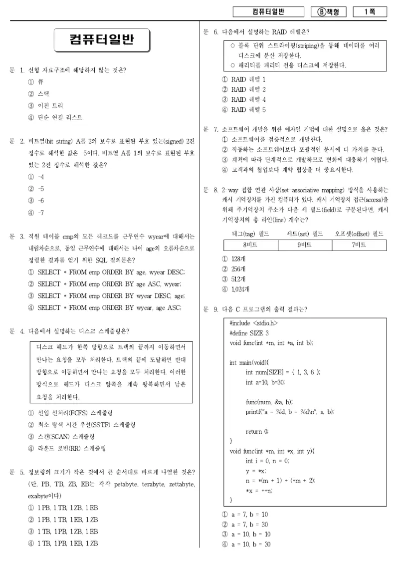 9급 지방직 컴퓨터일반 2018년 시험지 1쪽