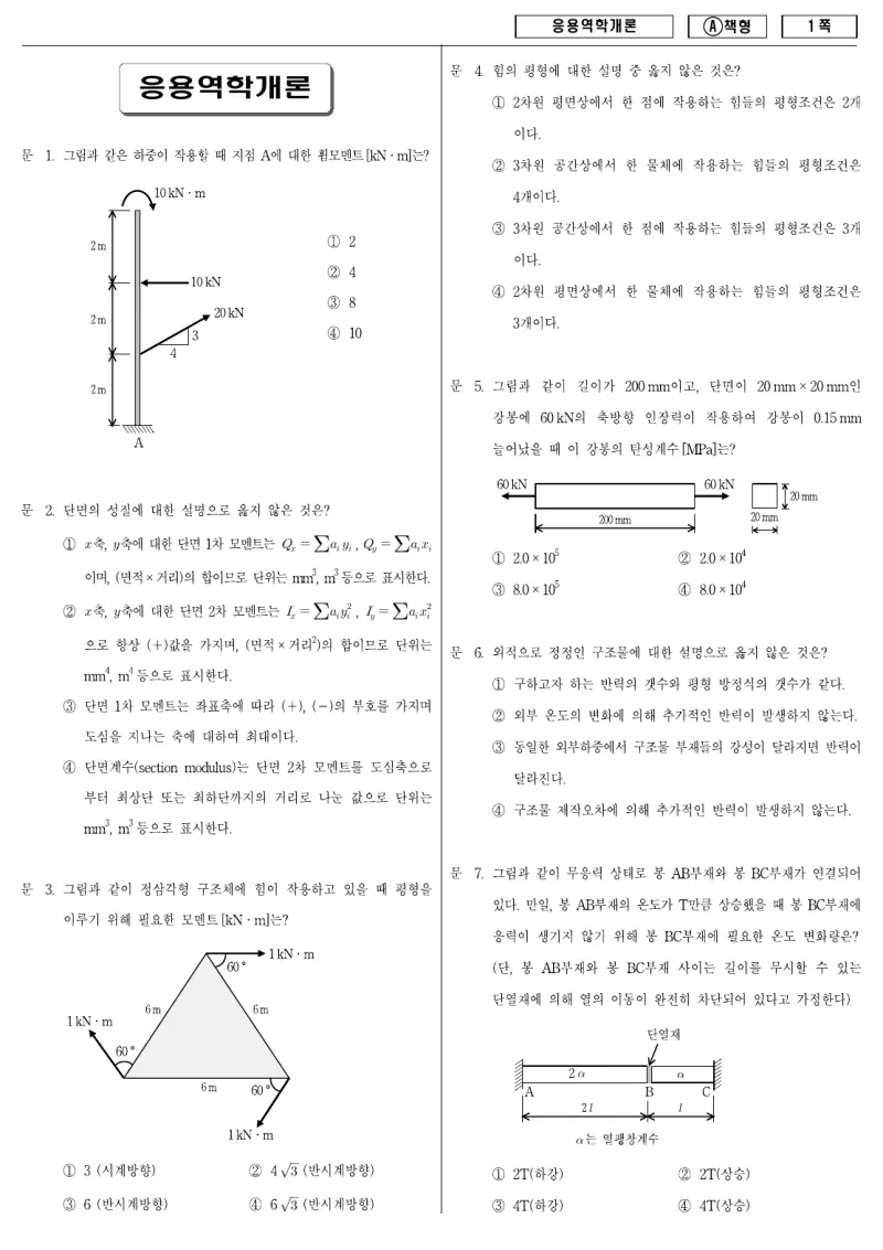 9급 지방직 응용역학개론 2009년 시험지 1쪽