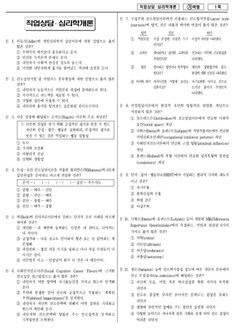 9급 국가직 직업상담·심리학개론 2018년 시험지 1쪽