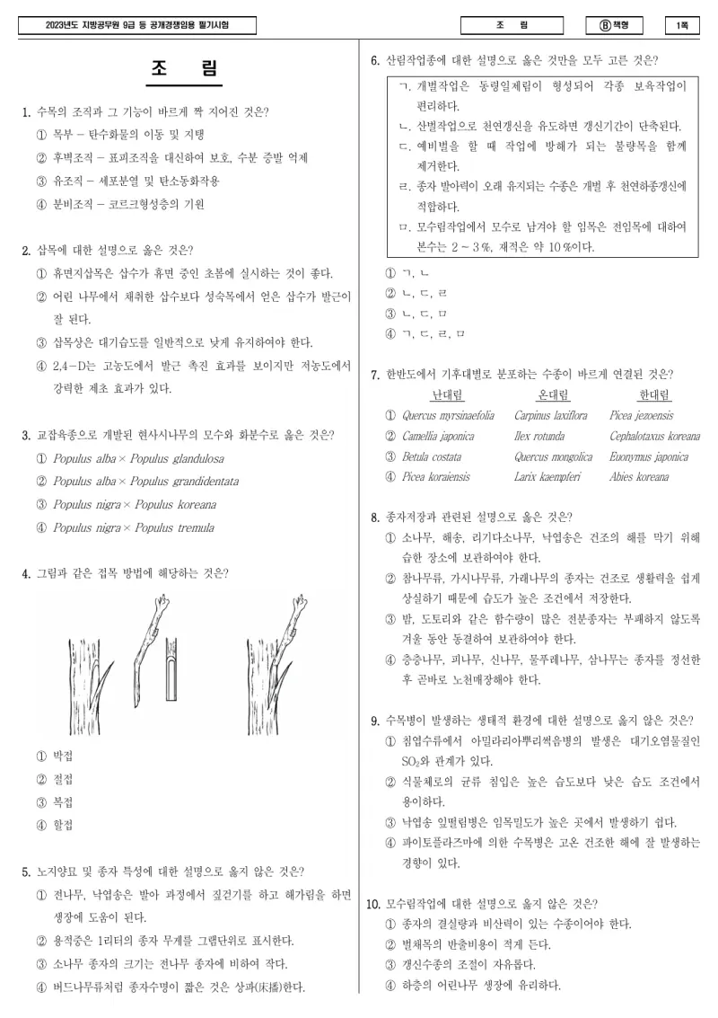 9급 지방직 조림 2023년 시험지 1쪽