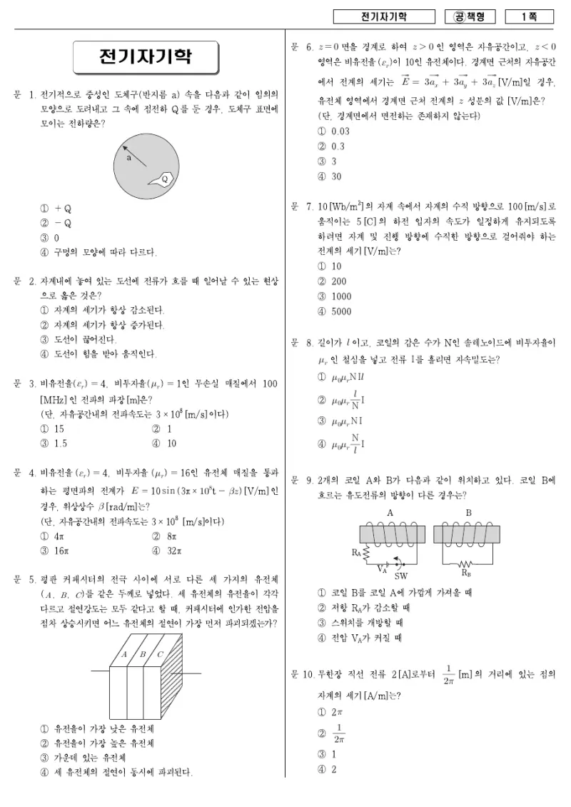 7급 국가직 전기자기학 2007년 시험지 1쪽