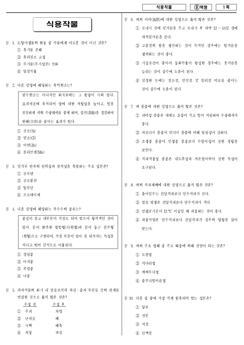 9급 지방직 식용작물 2018년 시험지 1쪽