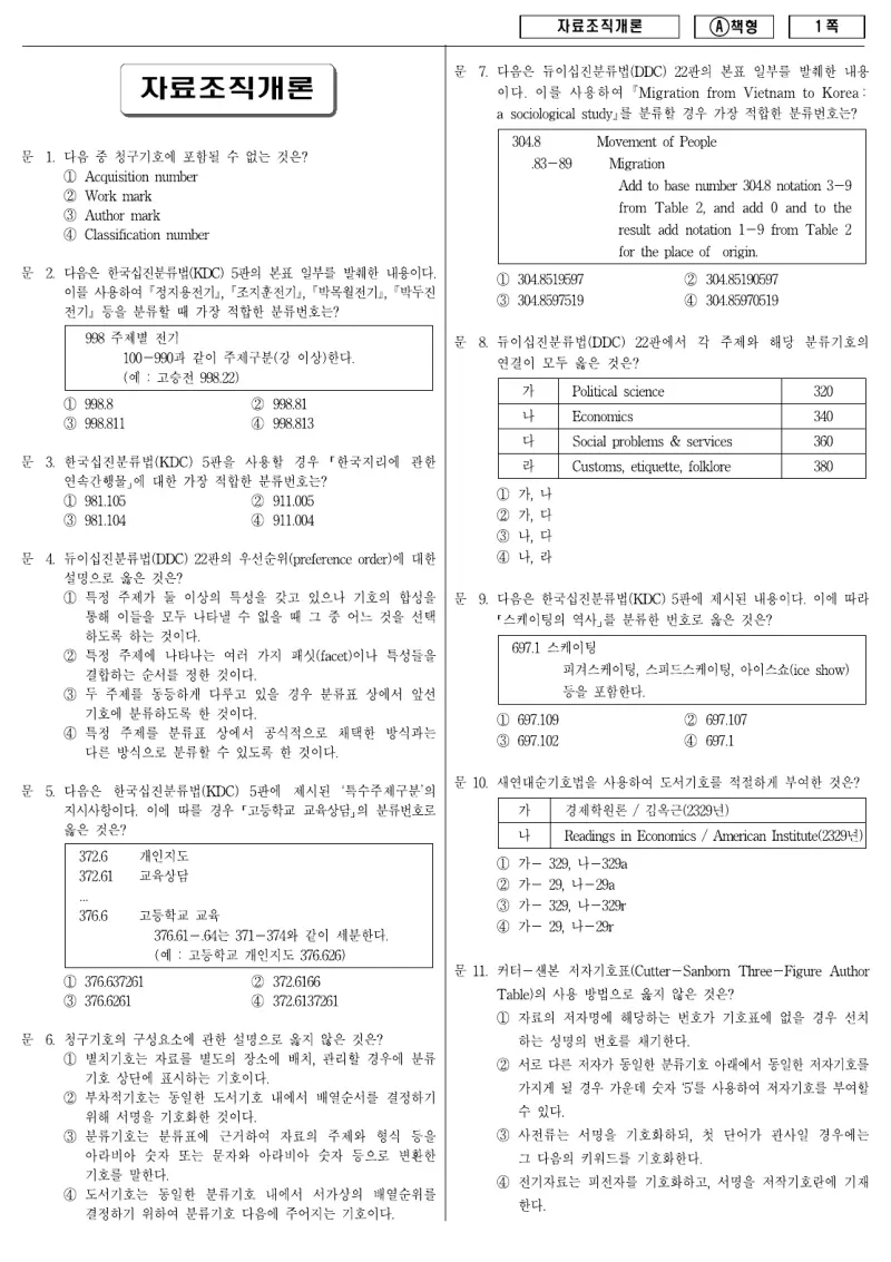 9급 지방직 자료조직개론 2010년 시험지 1쪽