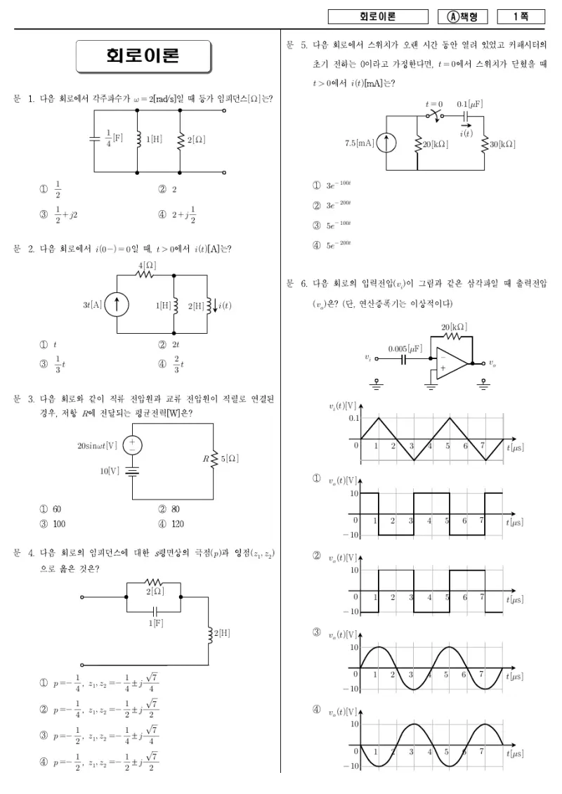 7급 국가직 회로이론 2014년 시험지 1쪽
