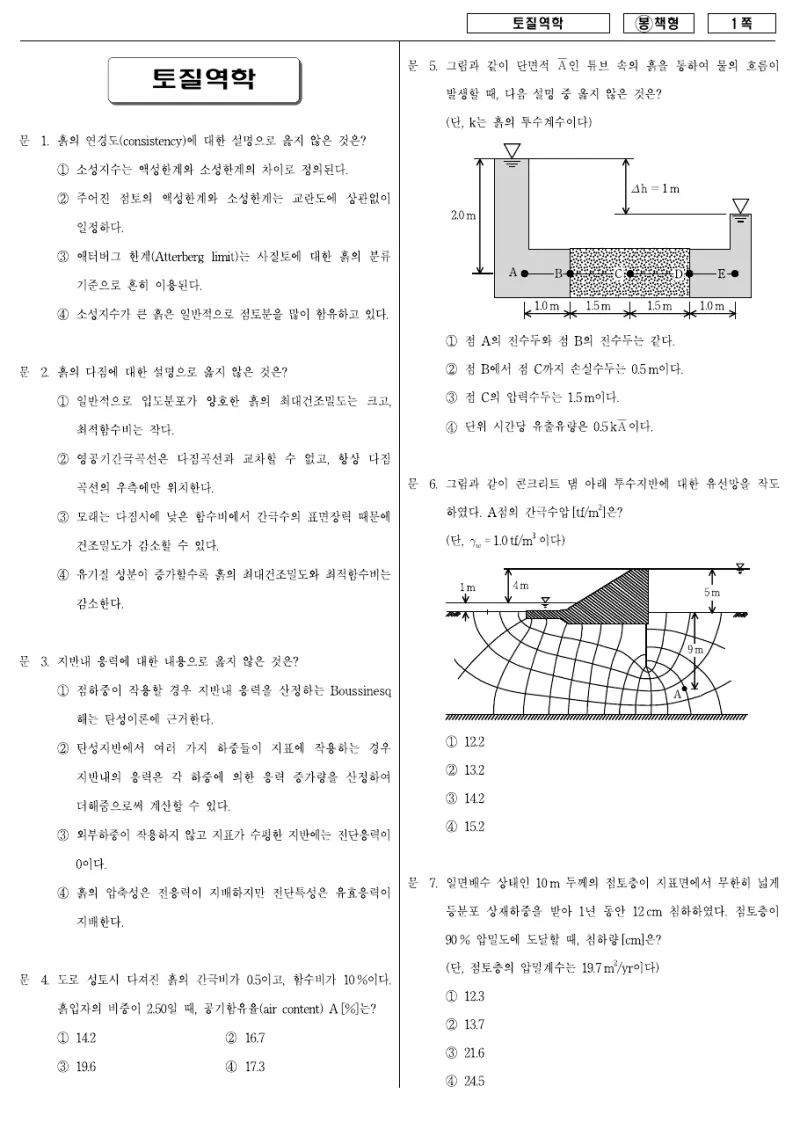 7급 국가직 토질역학 2008년 시험지 1쪽