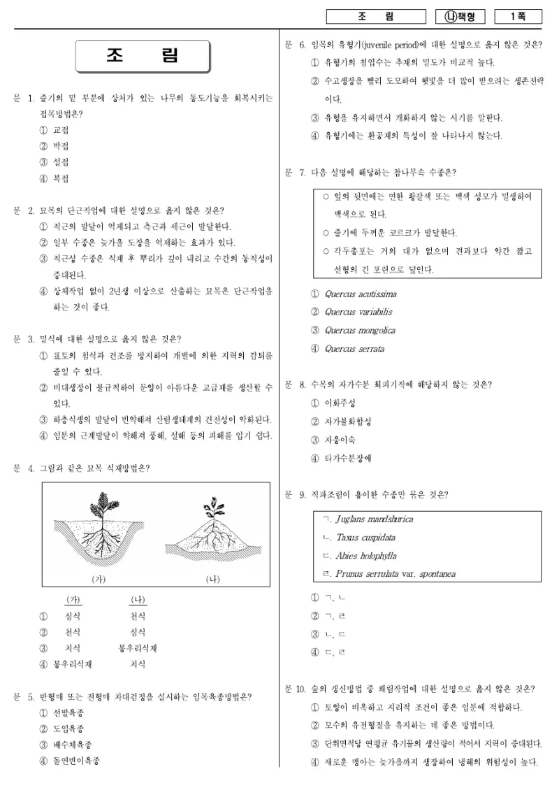 9급 국가직 조림 2017년 시험지 1쪽