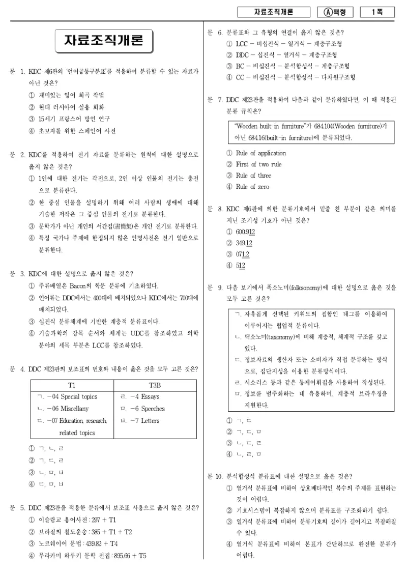 9급 지방직 자료조직개론 2014년 시험지 1쪽