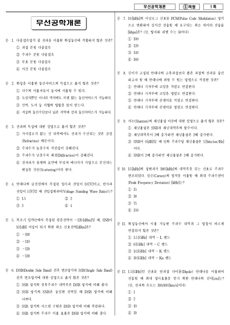 9급 국가직 무선공학개론 2014년 시험지 1쪽