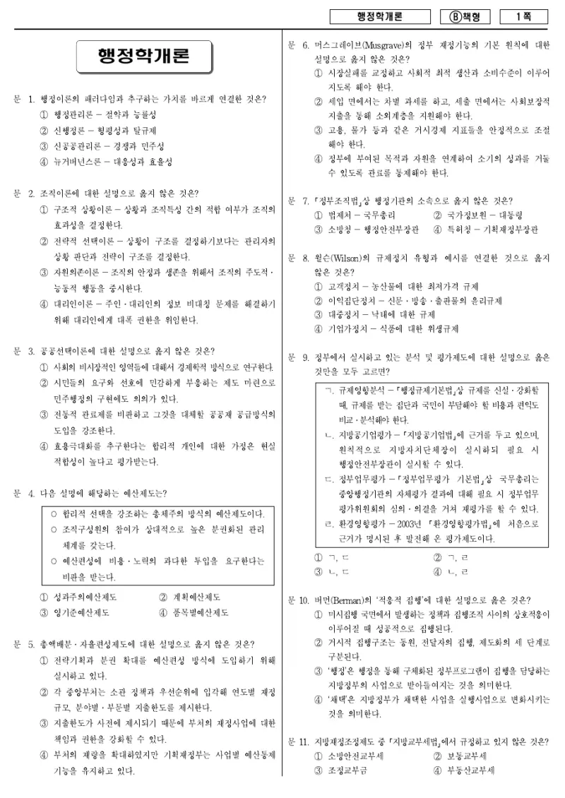 9급 지방직 행정학개론 2018년 시험지 1쪽