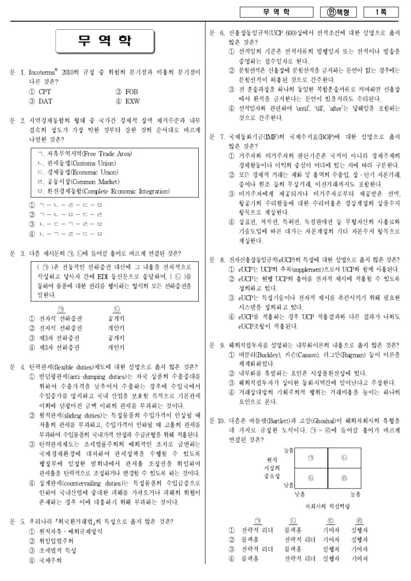 7급 국가직 무역학 2013년 시험지 1쪽