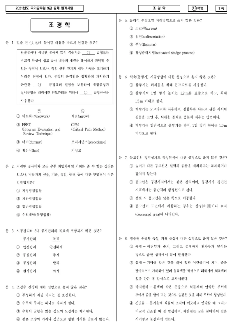 9급 국가직 조경학 2021년 시험지 1쪽