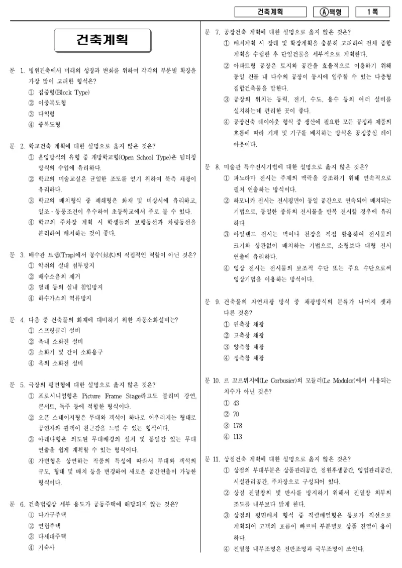 9급 지방직 건축계획 2015년 시험지 1쪽