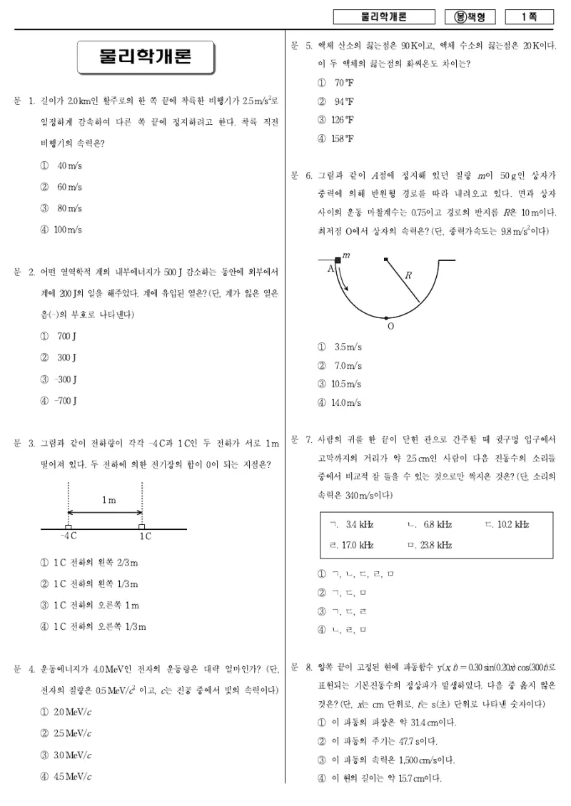 7급 국가직 물리학개론 2009년 시험지 1쪽