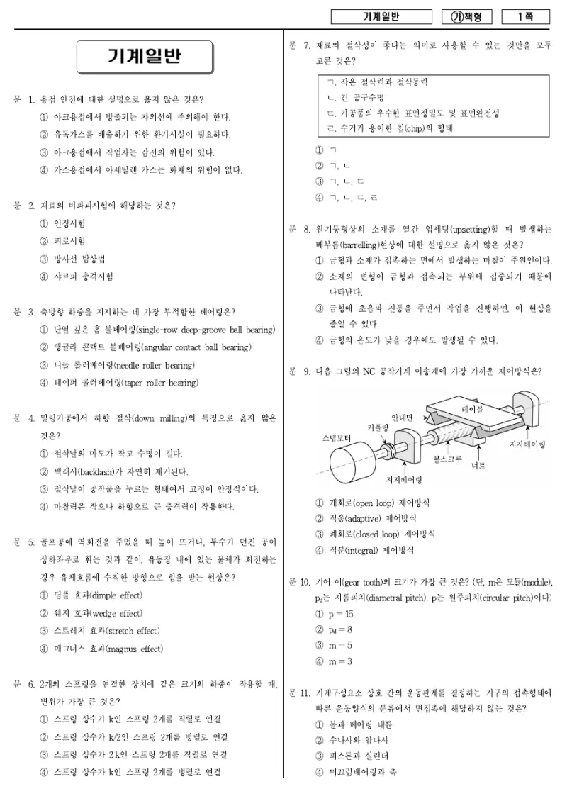 9급 국가직 기계일반 2018년 시험지 1쪽