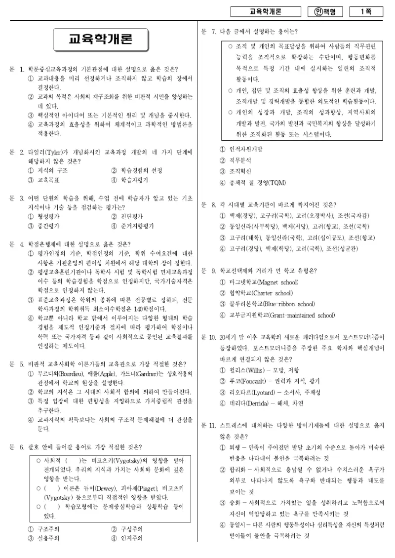 9급 국가직 교육학개론 2012년 시험지 1쪽