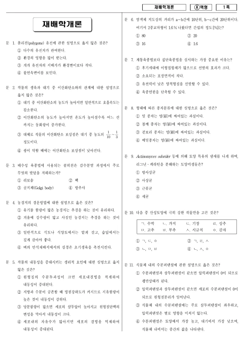 9급 지방직 재배학개론 2009년 시험지 1쪽