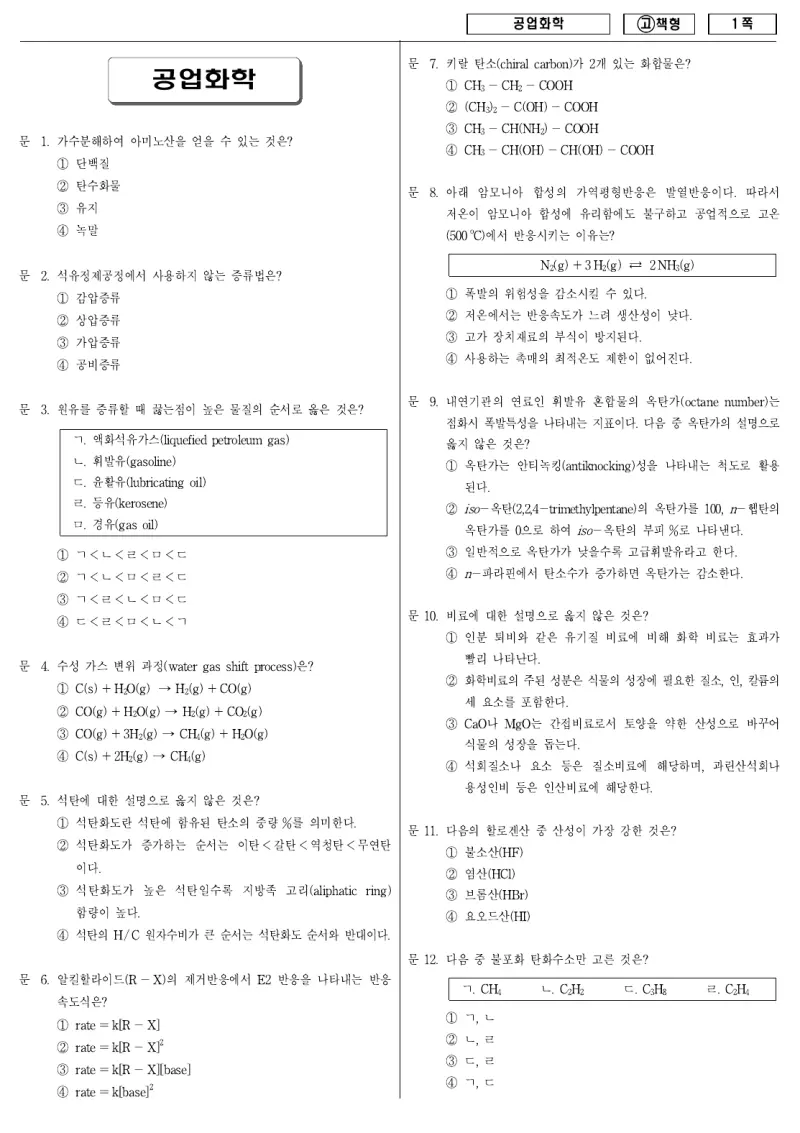 9급 국가직 공업화학 2010년 시험지 1쪽