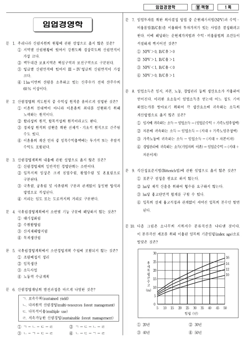 7급 국가직 임업경영학 2008년 시험지 1쪽
