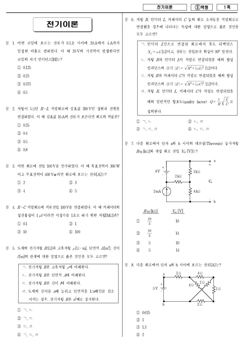 9급 국가직 전기이론 2014년 시험지 1쪽