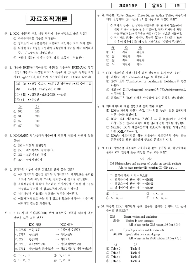 9급 지방직 자료조직개론 2015년 시험지 1쪽