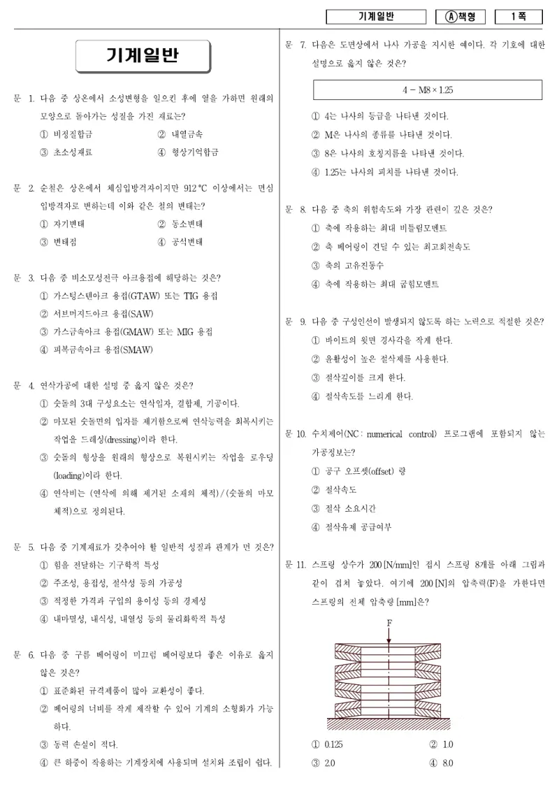 9급 지방직 기계일반 2009년 시험지 1쪽
