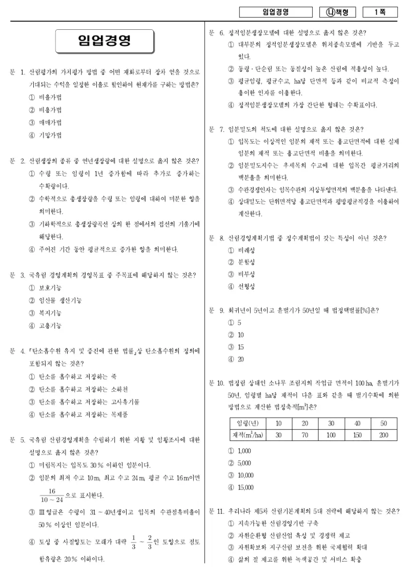 9급 국가직 임업경영 2017년 시험지 1쪽