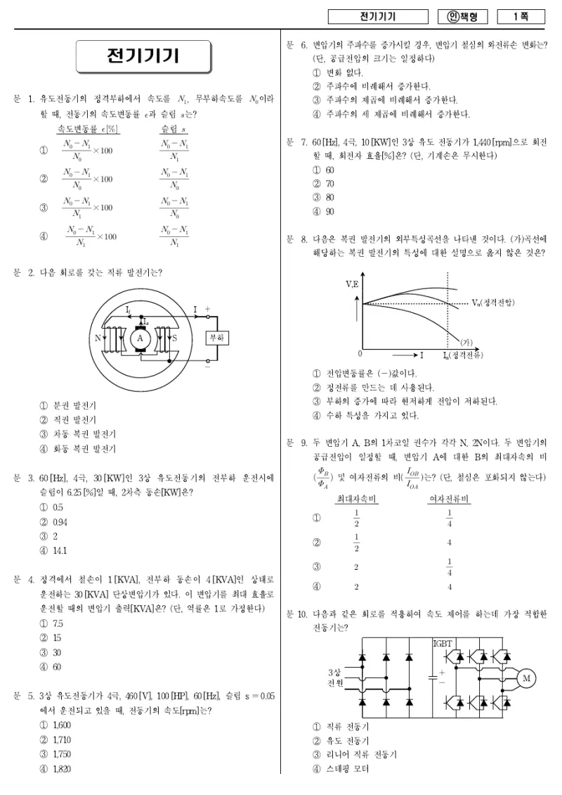 9급 국가직 전기기기 2013년 시험지 1쪽