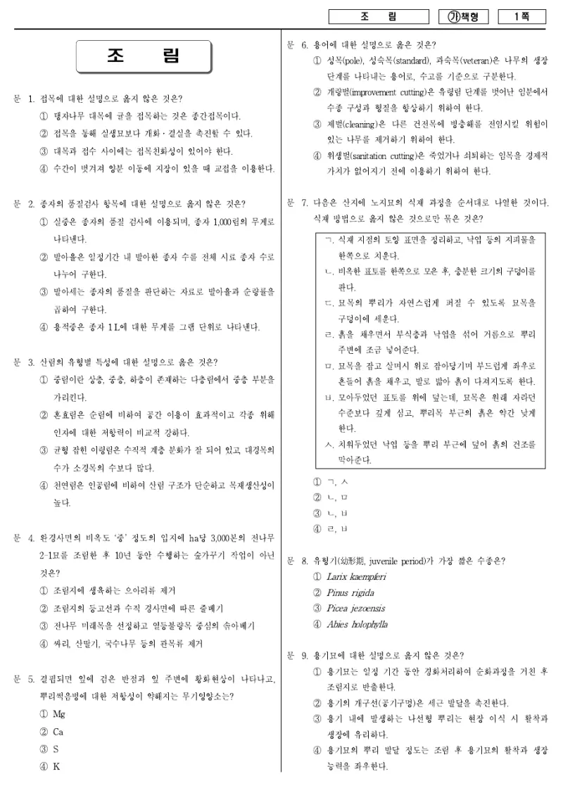 9급 국가직 조림 2018년 시험지 1쪽