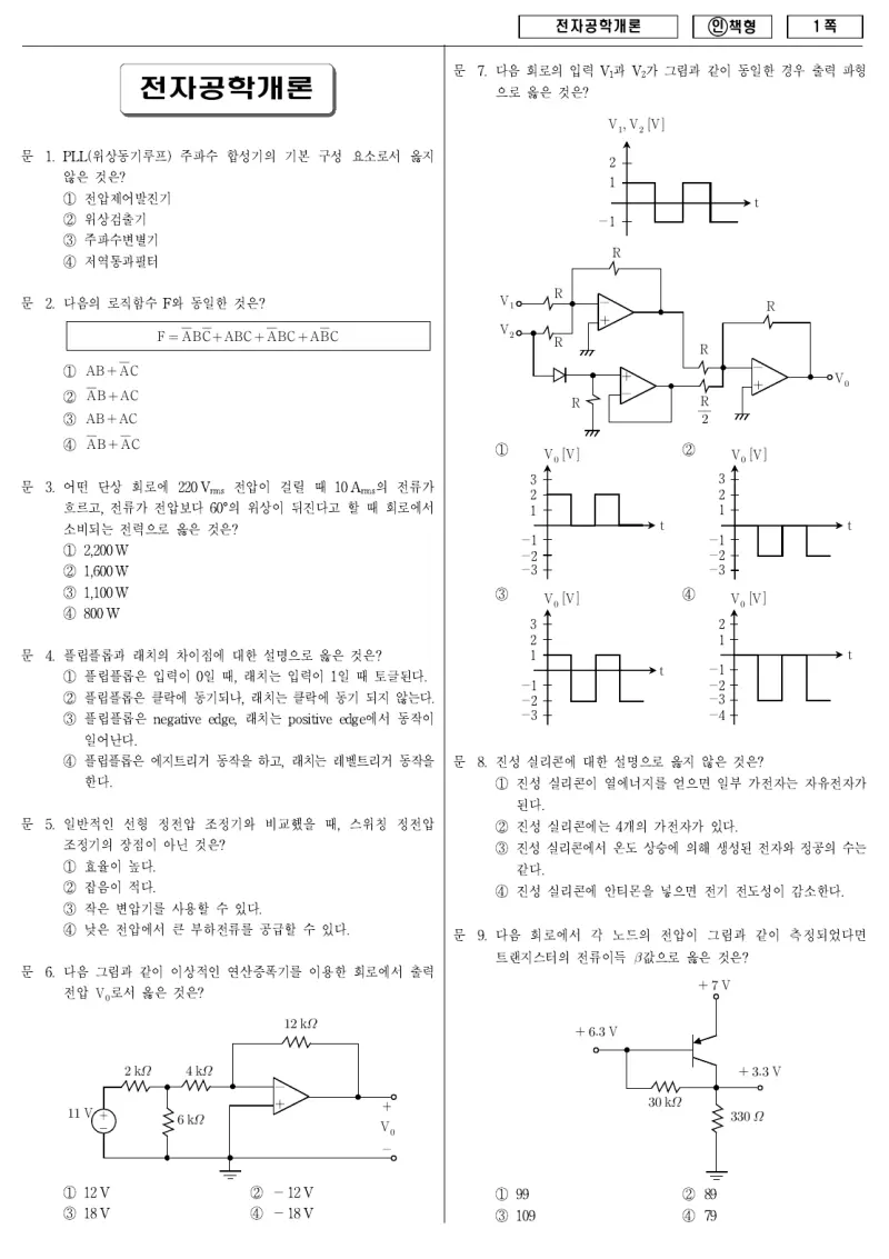 9급 국가직 전자공학개론 2011년 시험지 1쪽