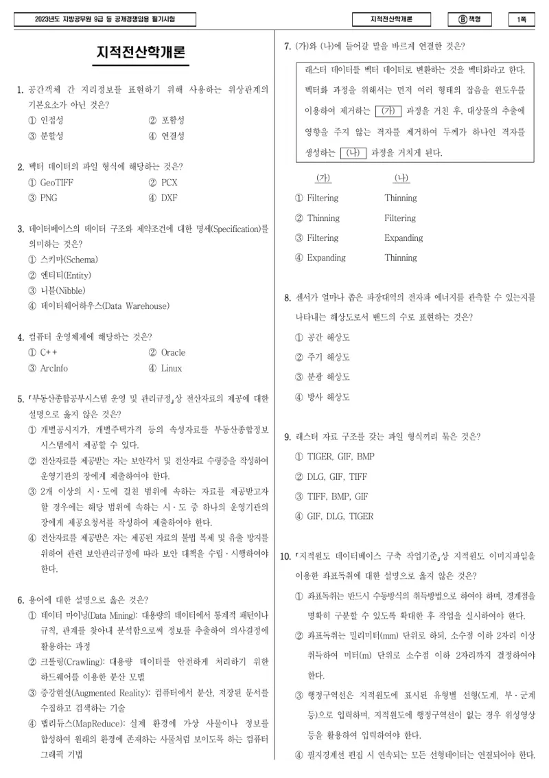 9급 지방직 지적전산학개론 2023년 시험지 1쪽