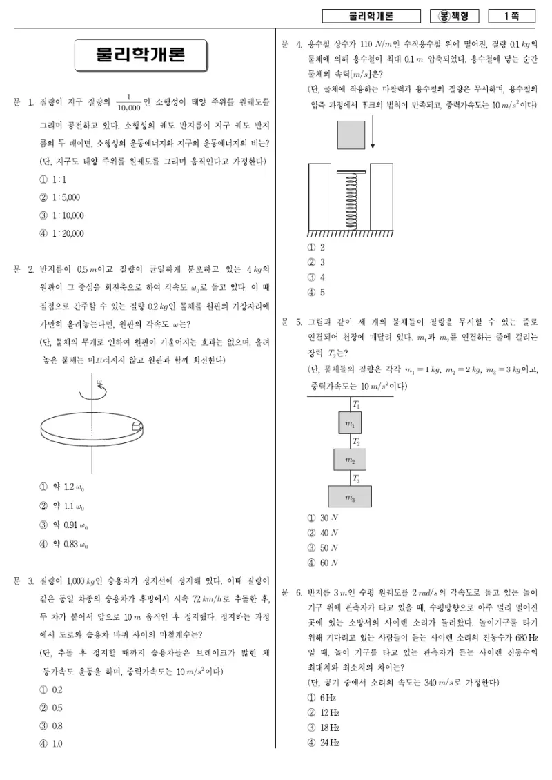 7급 국가직 물리학개론 2008년 시험지 1쪽