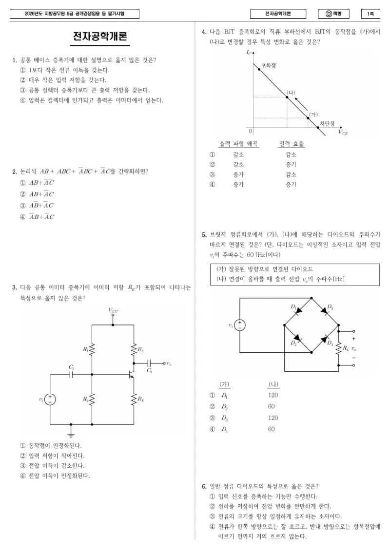 9급 지방직 전자공학개론 2026년 시험지 1쪽