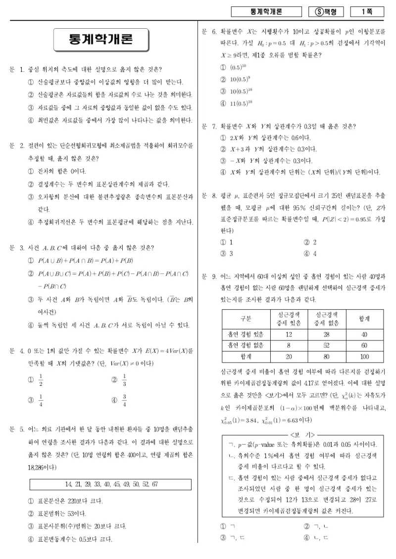 9급 국가직 통계학개론 2014년 시험지 1쪽