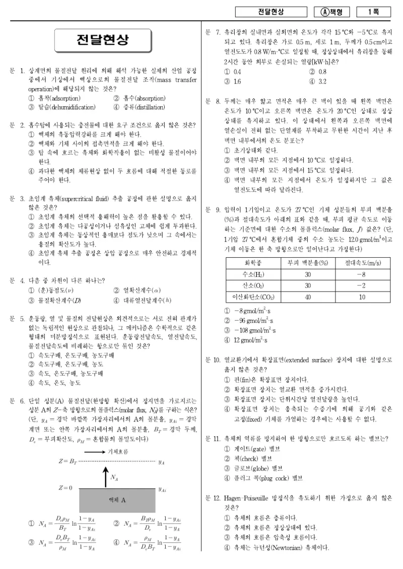 7급 국가직 전달현상 2014년 시험지 1쪽