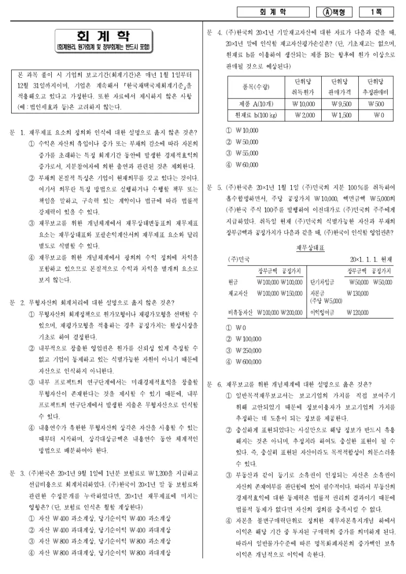 9급 지방직 회계학 2017년 시험지 1쪽